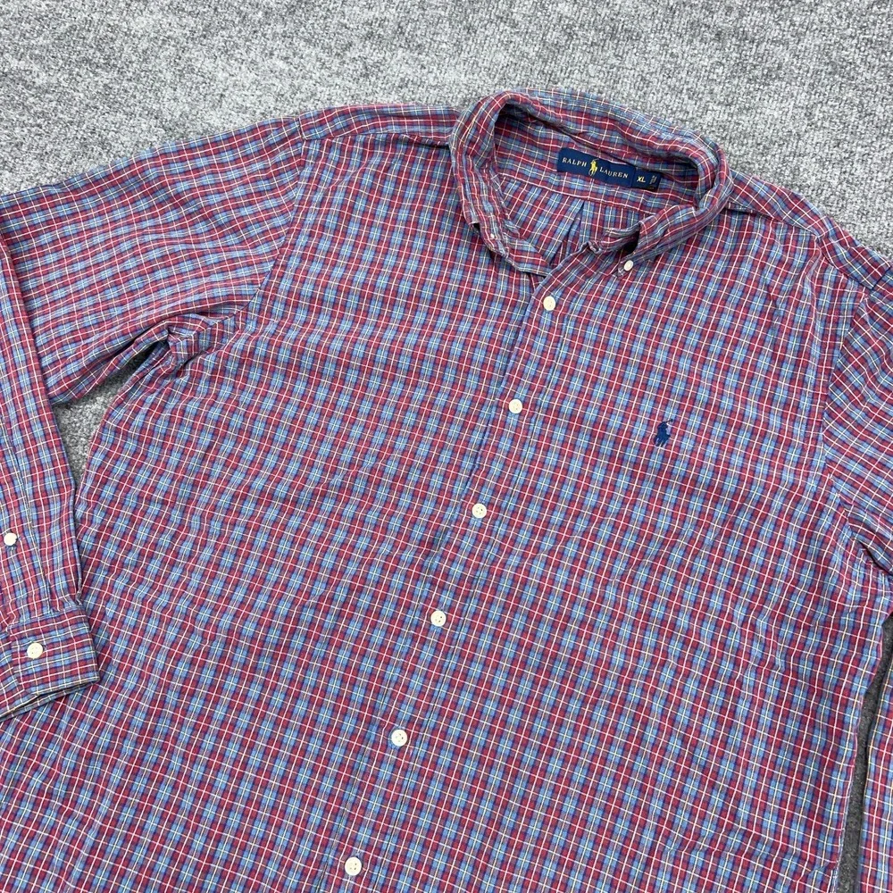 Polo Ralph Lauren Shirt Mens XL Red Blue Check Plaid Long Sleeve Button‎ Down